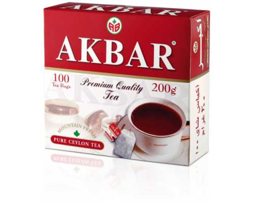 Чай AKBAR Premium Quality Tia, красн/белый ярлык, 100 пакетиков по 2 г