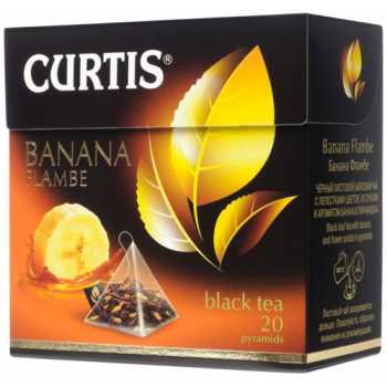 Чай CURTIS Пирамидки Banana Flambe , черный со вкусом банана, 20 пирамидок по 1,7 г