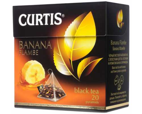 Чай CURTIS Пирамидки Banana Flambe , черный со вкусом банана, 20 пирамидок по 1,7 г