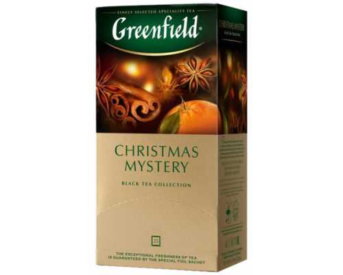 Чай GREENFIELD Christmas Mystery, черный с цитрусом, яблоком, гвоздикой и корицей, 25 пакетиков по 1,5 г