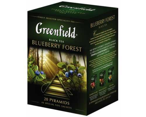 Чай GREENFIELD Пирамидки Blueberry Forest, черный байховый чай со вкусом черники и сливок,20 пакетиков по 2 г