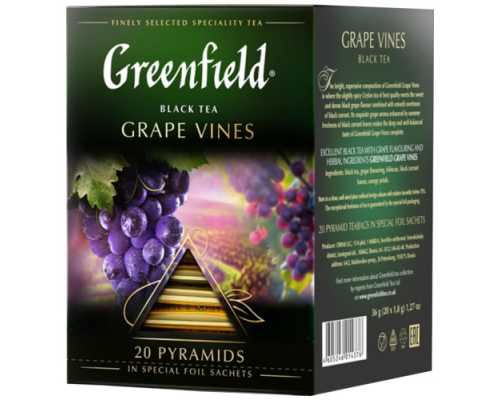 Чай GREENFIELD Пирамидки Grape Vines, черный со вкусом винограда, 20 пирамидок по 1,8 г