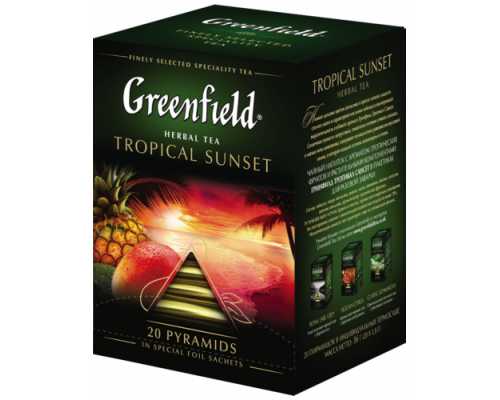 Чай GREENFIELD Пирамидки Tropical Sunset, чайный напиток, 20 пакетиков по 2 г