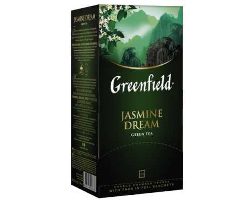 Чай GREENFIELD зеленый Jasmin Dream, с жасмином, 25 пакетиков по 2 г