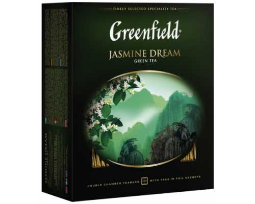 Чай GREENFIELD зеленый Jasmine Dream, с жасмином, 100 пакетиков по 2 г