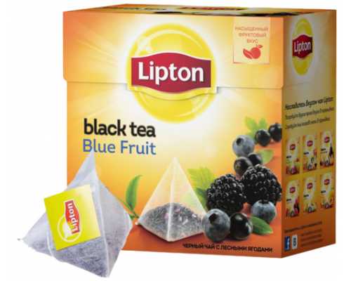Чай LIPTON Пирамидки Blue Fruit Tea, с кусочками черники, ежевики, смородины, 20 пакетиков по 1,6 г