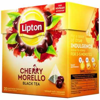Чай LIPTON Пирамидки Cherry Morello Tea, черный чай вишня, 20 пакетиков по 1,7 г