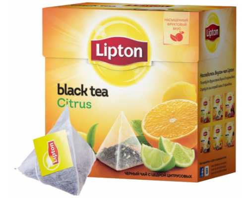 Чай LIPTON Пирамидки Citrus, черный, с цедрой цитрусовых, 20 пирамидок по 1,8 г