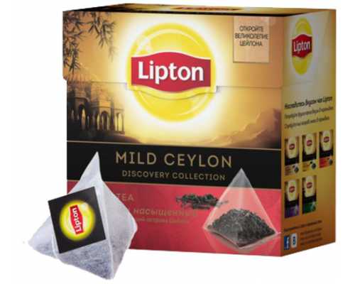 Чай LIPTON Пирамидки Mild Ceylon, крепкий вкус и насыщенный аромат, 20 пакетиков по 1,8 г