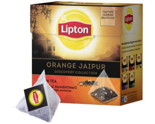 Чай LIPTON Пирамидки Orange Jaipur Tea, с цедрой апельсина, 20 пакетиков по 1,8 г