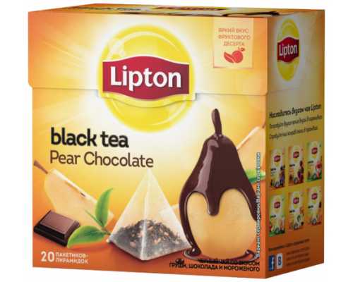 Чай LIPTON Пирамидки Pear Chocolate, черный, с шоколадом и грушей, 20 пирамидок по 1,6 г
