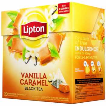 Чай LIPTON Пирамидки Vanilla Caramel, черный, с кусочками карамели и ванили, 20 пирамидок по 1,7 г