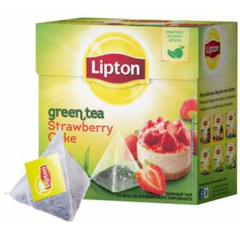 Чай LIPTON Пирамидки, зеленый Strawberry Cake, клубника, 20 пакетиков по 1,4 гр