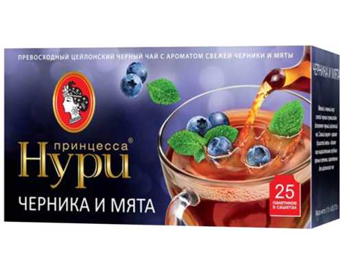 Чай ПРИНЦЕССА НУРИ Черника и Мята, черный, 25 пакетиков по 1,5 г