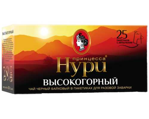 Чай ПРИНЦЕССА НУРИ высокогорный черный, 25 пакетиков по 2 г