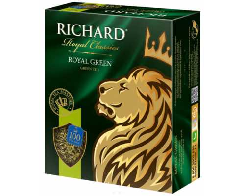 Чай RICHARD, зеленый Royal Green, 100 пакетиков по 2 г