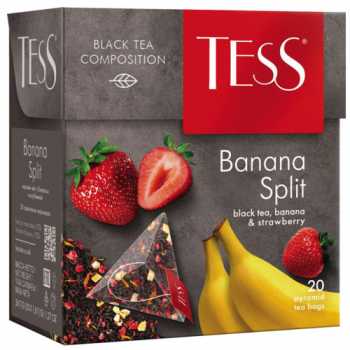 Чай TESS Пирамидки Banana Split, черный с клубникой и ароматом банана, 20 пакетиков по 1,8 г