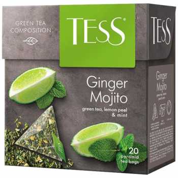 Чай TESS Пирамидки, зеленый Ginger Mojito, с цедрой лимона и мятой, 20 пакетиков по 1,8 г