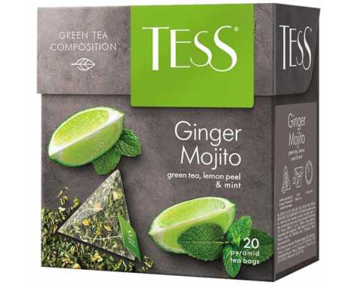 Чай TESS Пирамидки, зеленый Ginger Mojito, с цедрой лимона и мятой, 20 пакетиков по 1,8 г