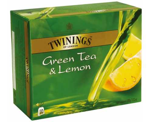 Чай TWININGS, зеленый Чай TWININGS Green Lemon, зеленый, 50 пакетиков по 2 г
