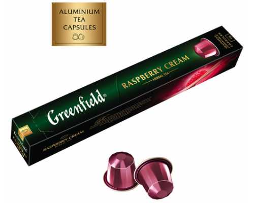 Чай в капсулах GREENFIELD Raspberry Cream, чайный напиток в алюминиевых капсулах с ароматом малины и ванили, 10 шт по 2,5 г