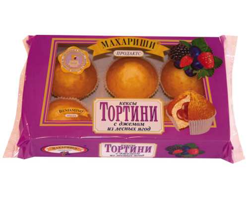 Кексы МАХАРИШИ Кексы МАХАРИШИ, Тортини с джемом лесная ягода, 200 г, 6 шт/уп