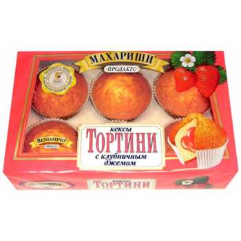 Кексы МАХАРИШИ Тортини с клубничным джемом, 200 г