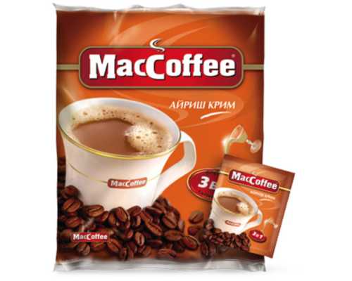 Кофе растворимый MACCOFFEE Айриш Крим, 3 в 1, 25 пакетиков по 18 г
