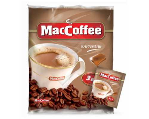 Кофе растворимый MACCOFFEE Карамель, 3 в 1, 25 пакетиков по 18 г