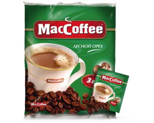 Кофе растворимый MACCOFFEE Лесной орех, 3 в 1, 25 пакетиков по 18 г