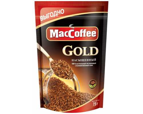 Кофе растворимый сублимированный MACCOFFEE Gold, 150 г, мягкий пакет