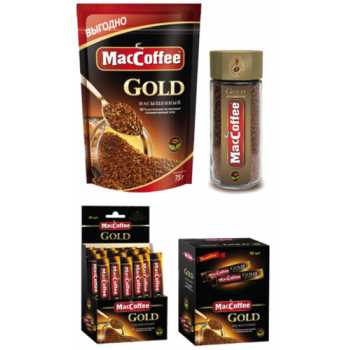 Кофе растворимый сублимированный MACCOFFEE Gold, 30 пакетиков по 2 г