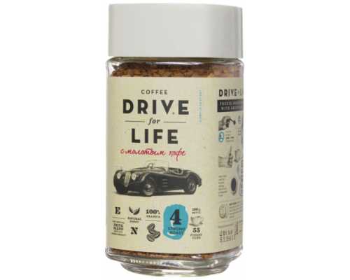 Кофе сублимированный с добавлением молотого ЖИВОЙ КОФЕ Drive for Life Strong, 100 г, ст.банка