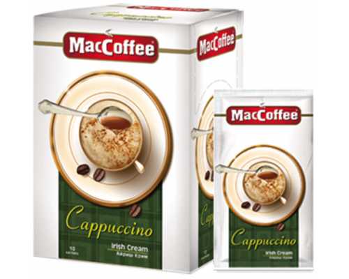 Напиток кофейный MACCOFFE Cappuccino айриш крим, 3 в 1, 10 пакетиков по 12,5 г