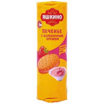 Печенье затяжное ЯШКИНО с клубничным кремом, 182 г