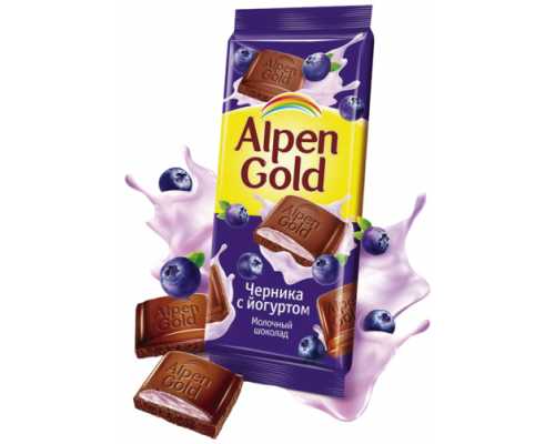 Шоколад ALPEN GOLD молочный с черничным йогуртом, 90 г