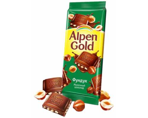 Шоколад ALPEN GOLD молочный с фундуком, 90 г