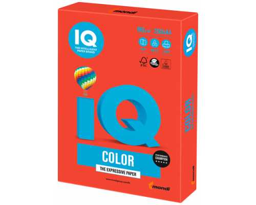 Цветная бумага IQ Color "Intensive" кораллово-красный CO44, А4, 160г/м², 250 листов