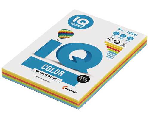 Цветная бумага IQ Color "Mixed" intensive, А4, 80г/м², 250 листов