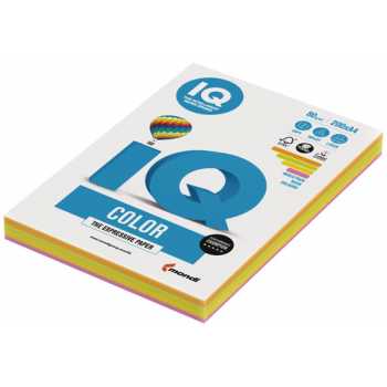 Цветная бумага IQ Color "Mixed" neon, А4, 80г/м²,  200 листов