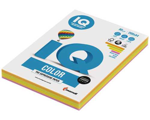 Цветная бумага IQ Color "Mixed" neon, А4, 80г/м²,  200 листов