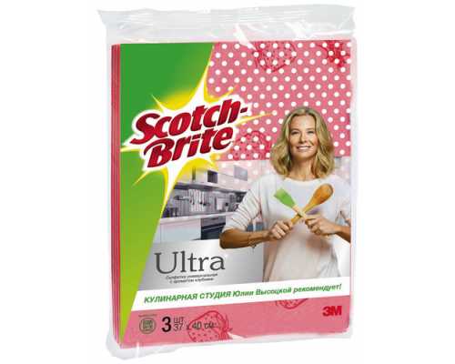 Салфетки хозяйственные SCOTCH-BRITE , 37 х 40 см, 3 шт/уп, с ароматом клубники