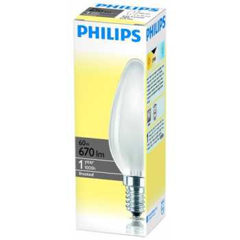Лампа накаливания свеча PHILIPS цоколь E14, 60 Вт, матовая