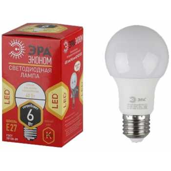 Лампа светодиодная  ЭРА LED стандартная, цоколь E27, 6 Вт, белый-теплый свет
