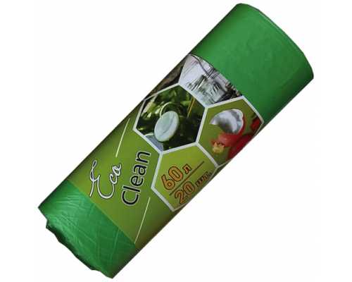 Пакеты для мусора ПНД КОНЦЕПЦИЯ БЫТА EcoClean РСМ 60 л, 58х68 см, 20 шт/рул, зеленые