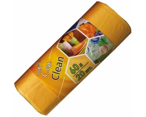Пакеты для мусора ПНД КОНЦЕПЦИЯ БЫТА EcoClean РСМ 60 л, 58х68 см, 20 шт/рул, желтые
