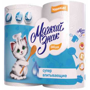 Рулонные бумажные полотенца МЯГКИЙ ЗНАК Delux Рулонные бумажные полотенца МЯГКИЙ ЗНАК DELUXE, 2 слоя, белые, 2 рулона