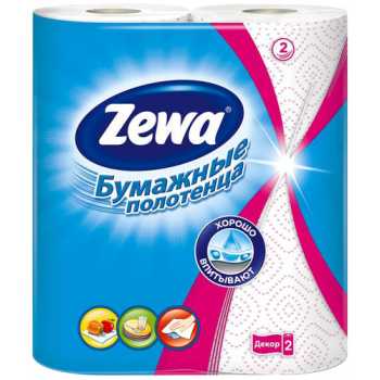Рулонные бумажные полотенца ZEWA Рулонные бумажные полотенца ZEWA, 2 слоя, белые, декор с тиснением, 2 рулона