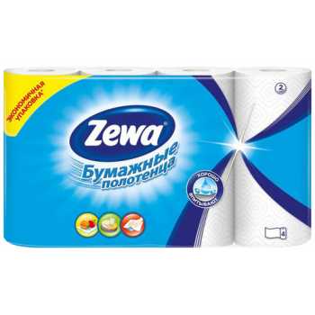 Рулонные бумажные полотенца ZEWA Рулонные бумажные полотенца ZEWA, 2 слоя, белые с тиснением, 4 рулона