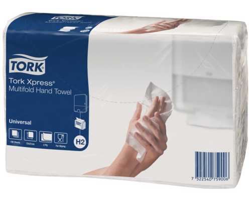 Бумажные полотенца TORK H2 Universal Бумажные полотенца TORK H2 Universal, 190 листов/уп, белые, двухслойные, складка "Z", 20 уп/ящ, для держателей, арт 80854, 80585, 81397, 81398, 8849